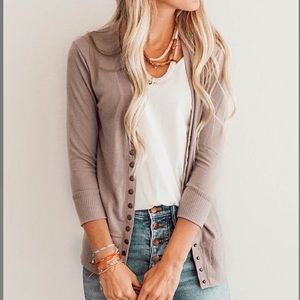 Mocha 3/4 Sleeve Snap Cardigan